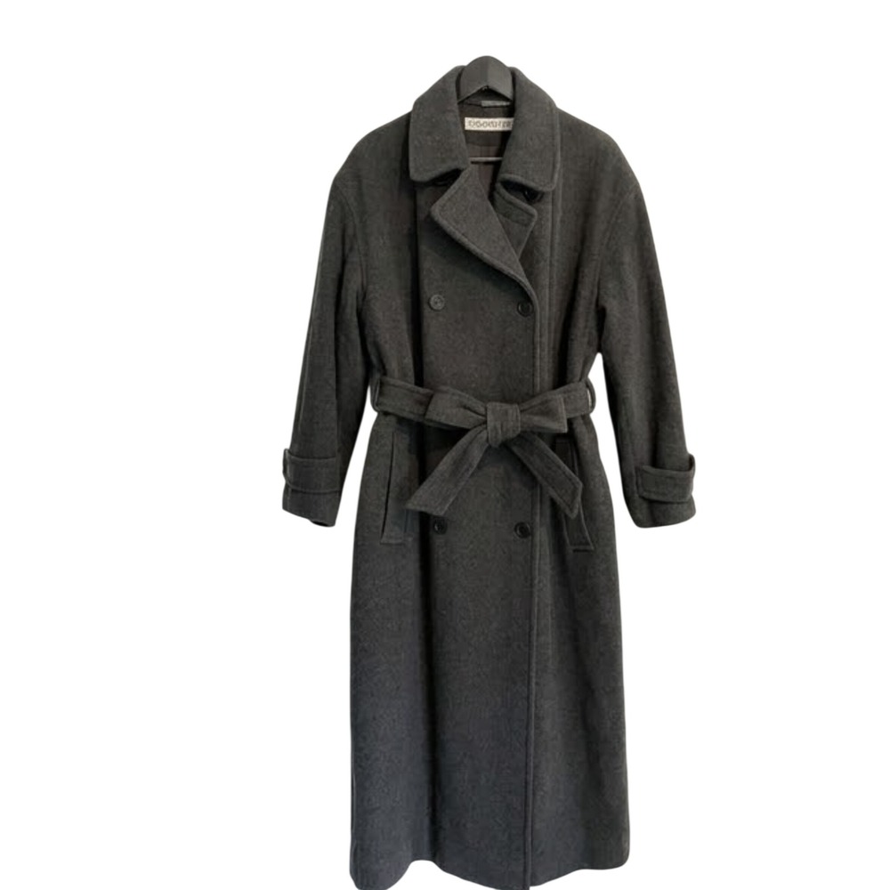 Evan-Picone Womens Charcoal Gray Wool Blend Double Breasted Trench Coat 12